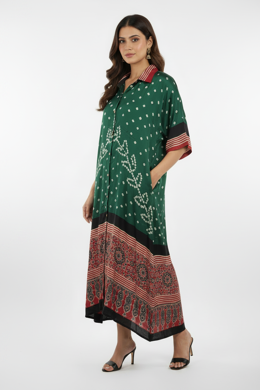 Bandhej×Ajrakh Long Shirt Kaftan