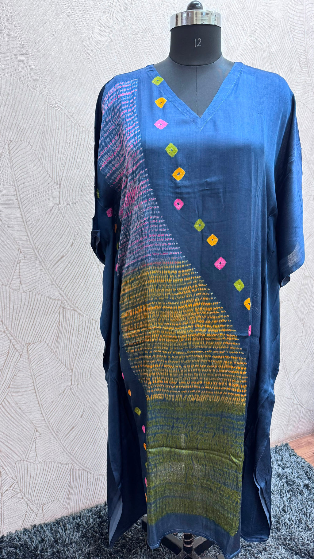 Multi Shibori V-neck Kaftan