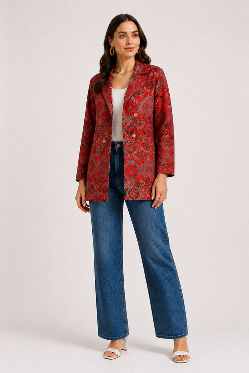Beautiful Hakoba Ajrakh Blazer showcasing premium design - Kutch Poshak