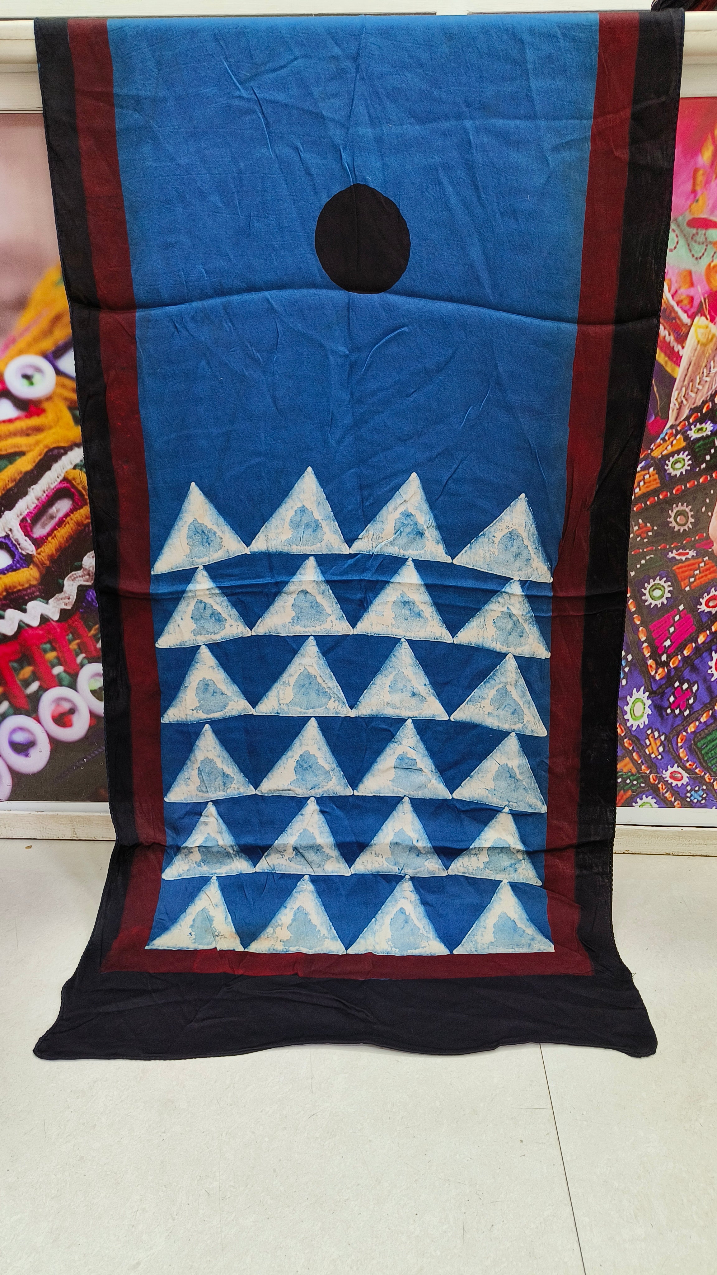 Navy Blue Pure Modal Silk Ajrakh Stole from Kutch Poshak