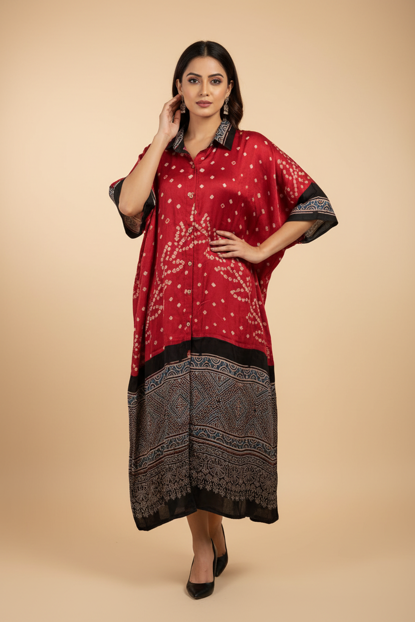 Bandhej×Ajrakh Long Shirt Kaftan