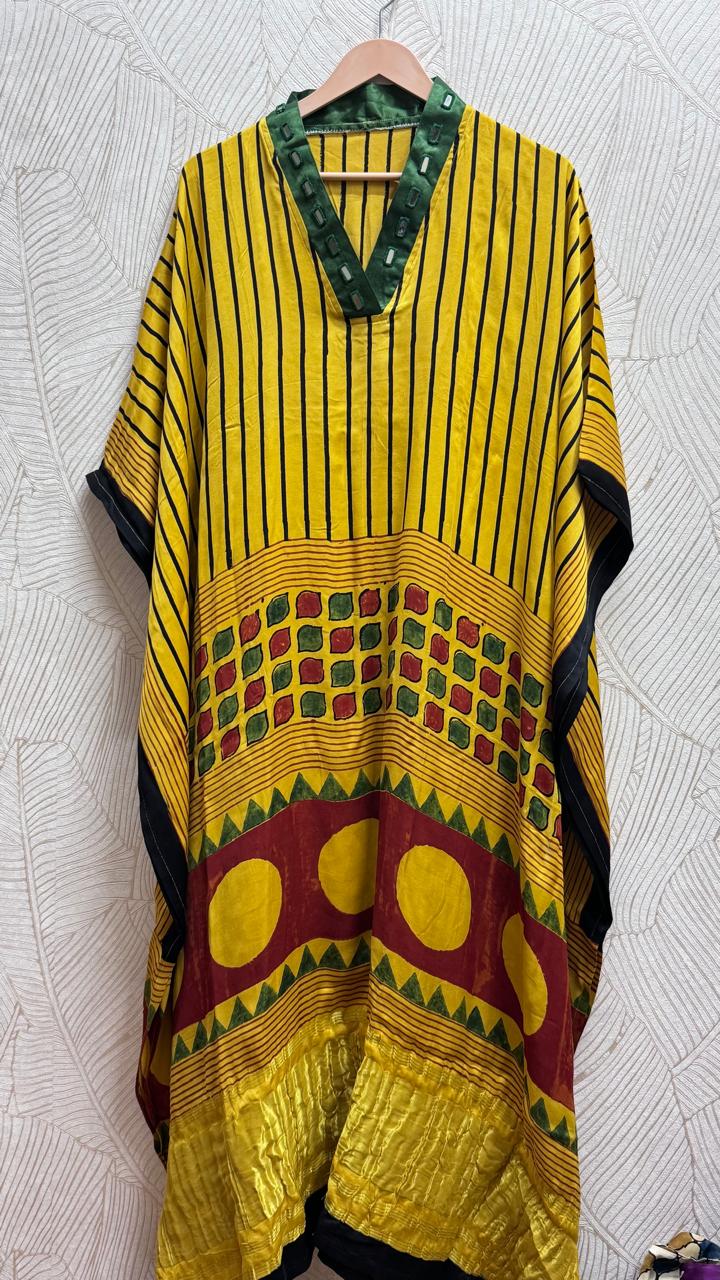 Modal Silk V-neck Kaftan Tissue border