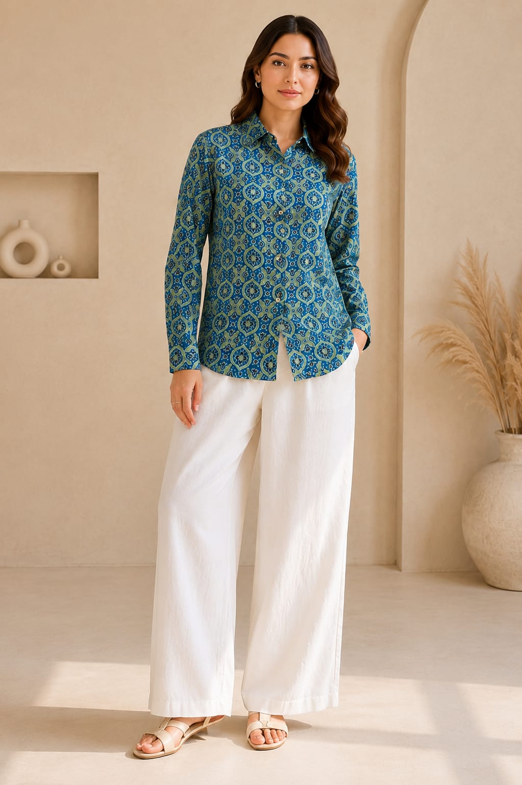 Black, Blue, Beige, Red, Green, Yellow Pure Natural Ajrakh Full Sleeve Shirts from Kutch Poshak