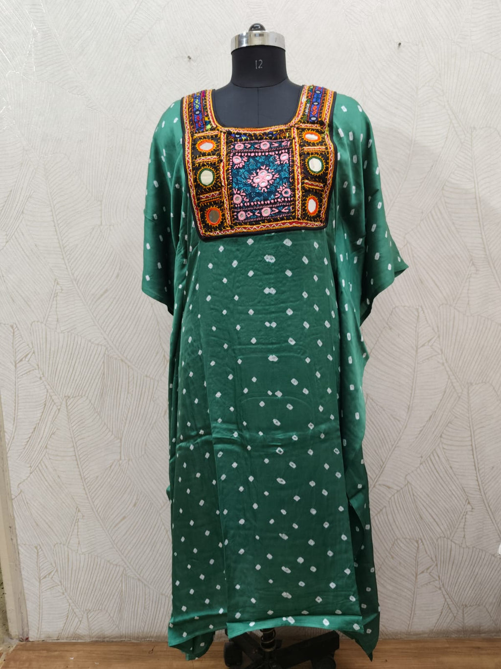 Modal Silk Bandhej Vintage patch Kaftan