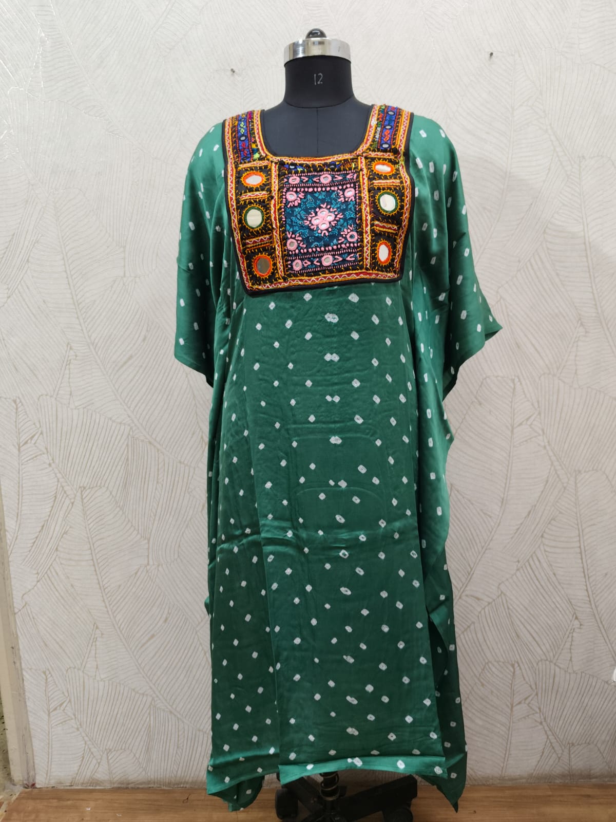 Modal Silk Bandhej Vintage patch Kaftan