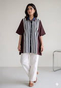 Striped, Black Cotton kaftan shirt from Kutch Poshak