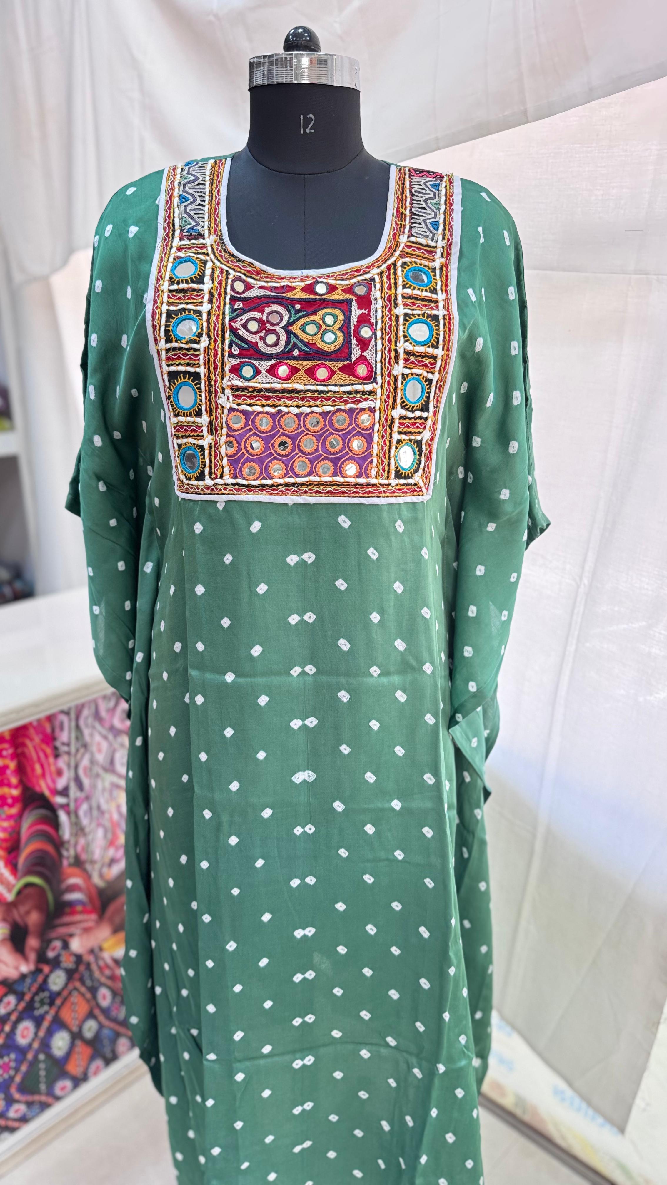 Modal Silk Bandhej Vintage patch Kaftan