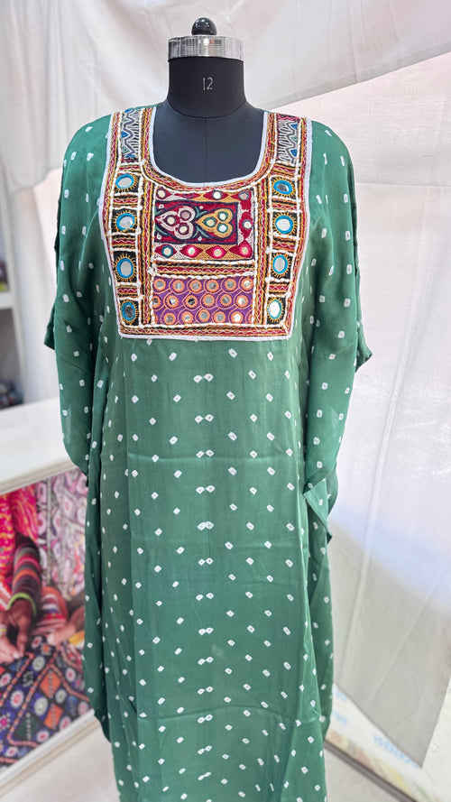 Modal Silk Bandhej Vintage patch Kaftan