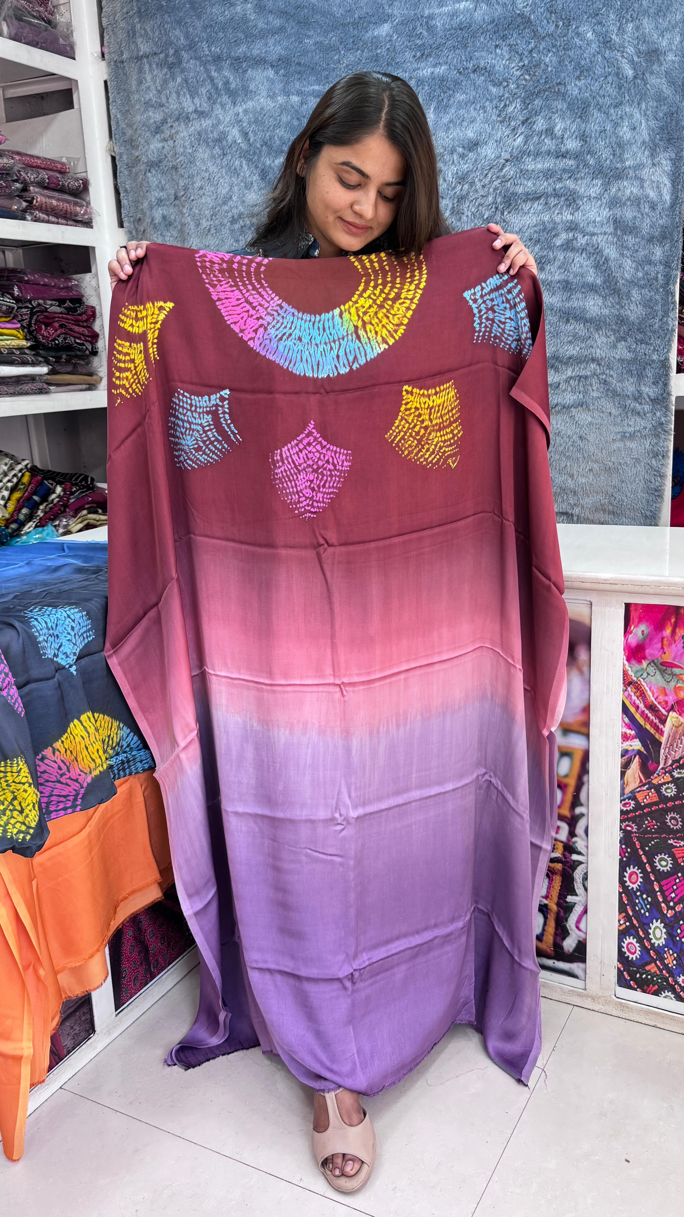 Beautiful Modal Silk Multi Shibori Unstitched Kaftan Top Fabric showcasing premium design - Kutch Poshak