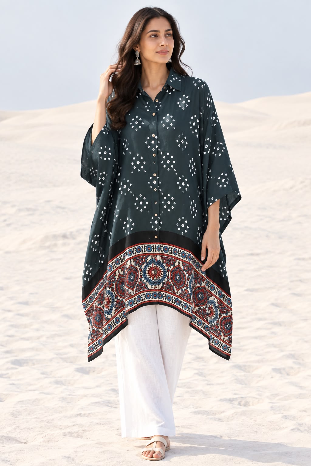 Bandhej×Ajrakh Kaftan Shirt