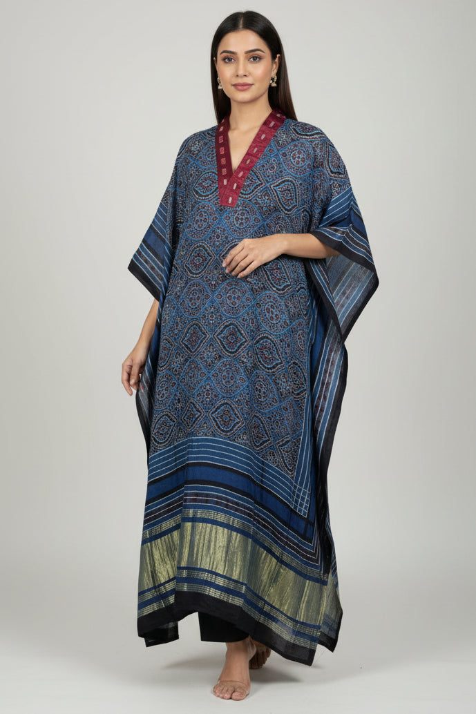Modal Silk V-neck Kaftan Tissue border