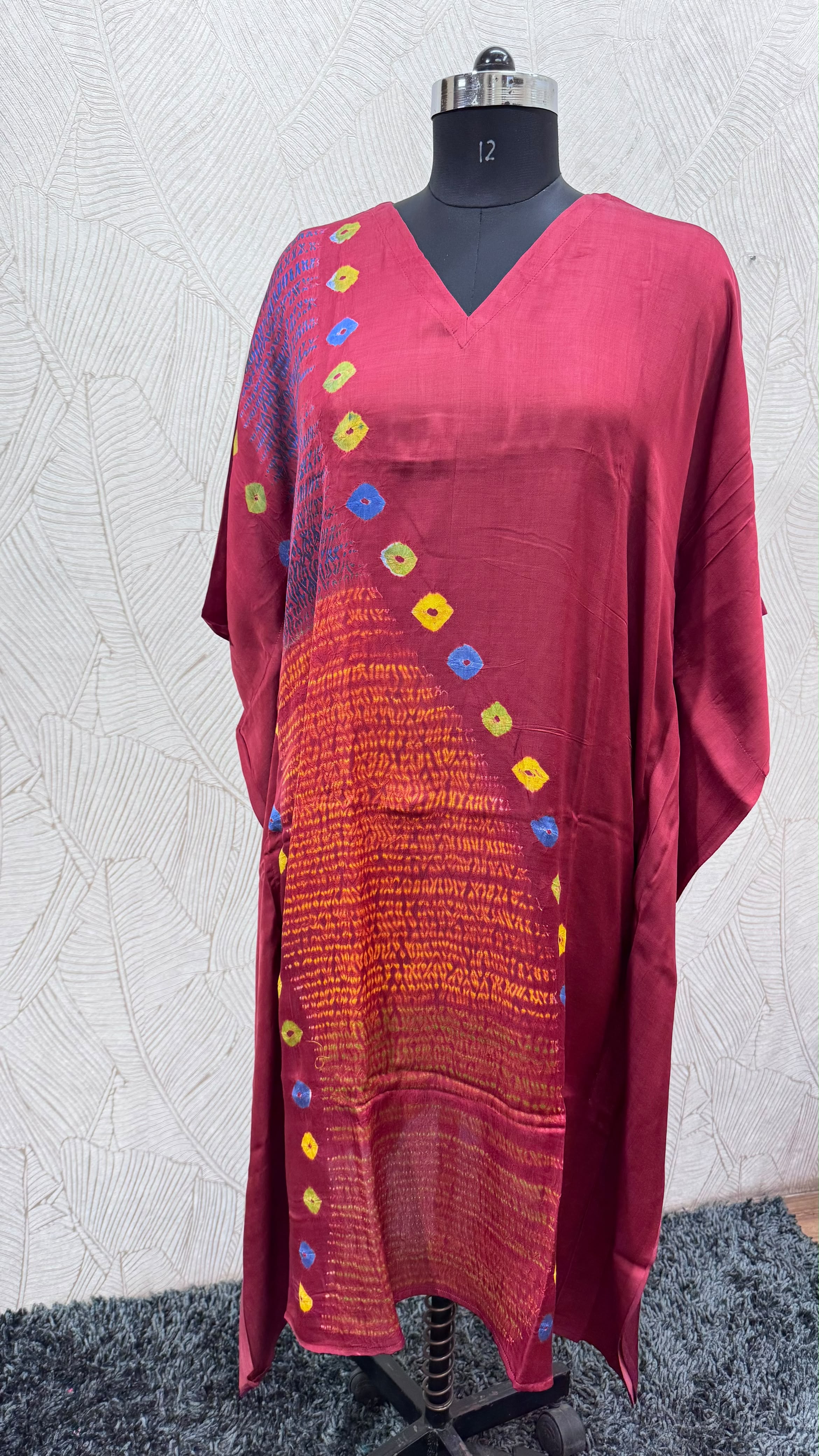 Multi Shibori V-neck Kaftan