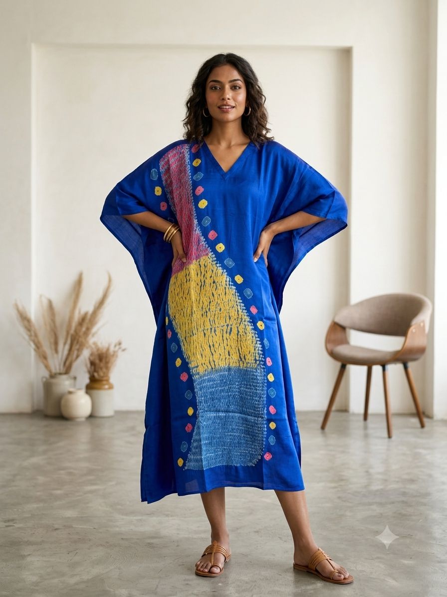 Multi Shibori V-neck Kaftan