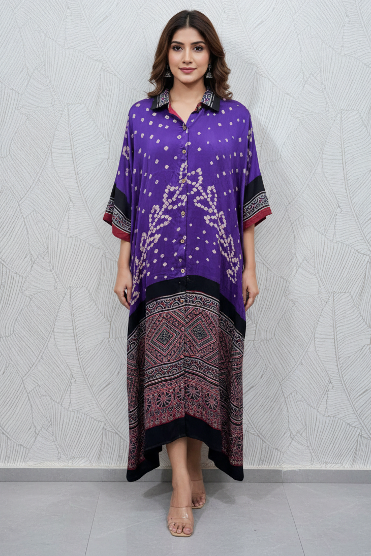 Bandhej×Ajrakh Long Shirt Kaftan