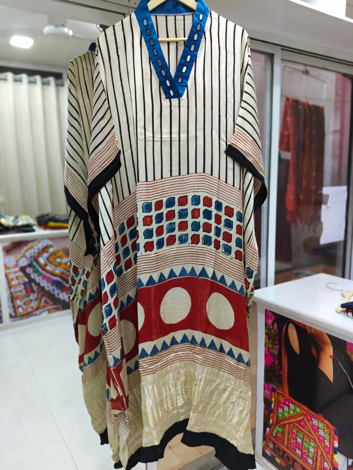 Modal Silk V-neck Kaftan Tissue border