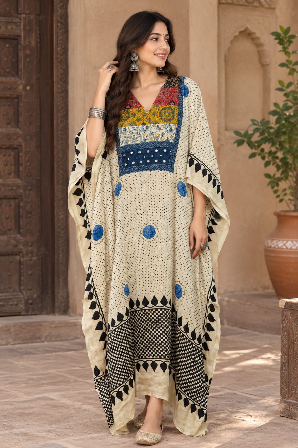 Pure Modal Silk V neck Kaftan
