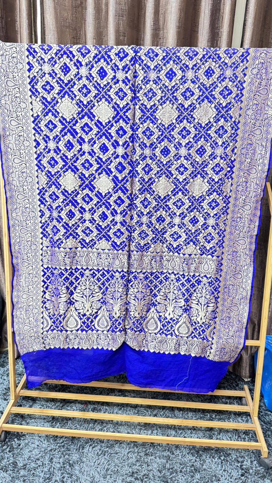 Close up of Pure Khadi Georgette Hand Bandhej Dupatta - Kutch Poshak