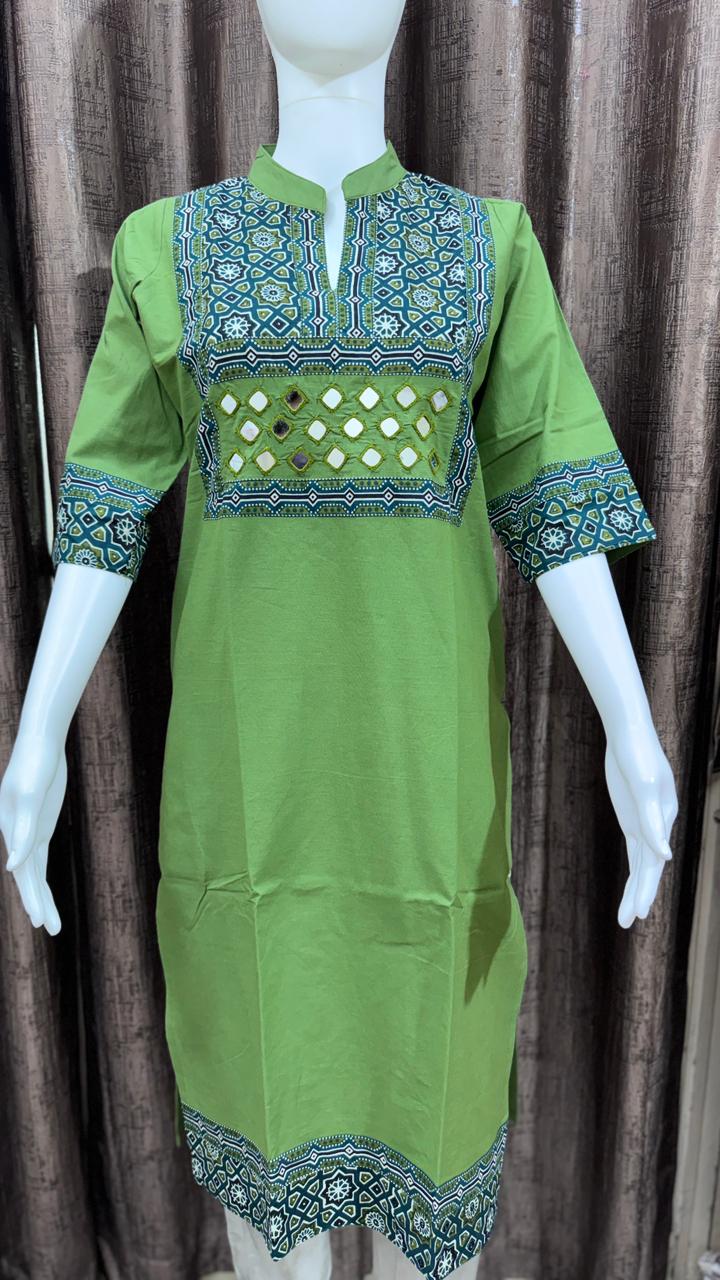 Pure Cotton Stand Collar Kurti by Kutch Poshak
