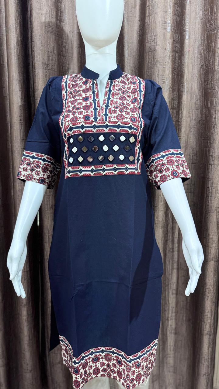 Beautiful Pure Cotton Stand Collar Kurti showcasing premium design - Kutch Poshak