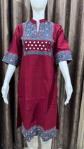Close up of Pure Cotton Stand Collar Kurti - Kutch Poshak