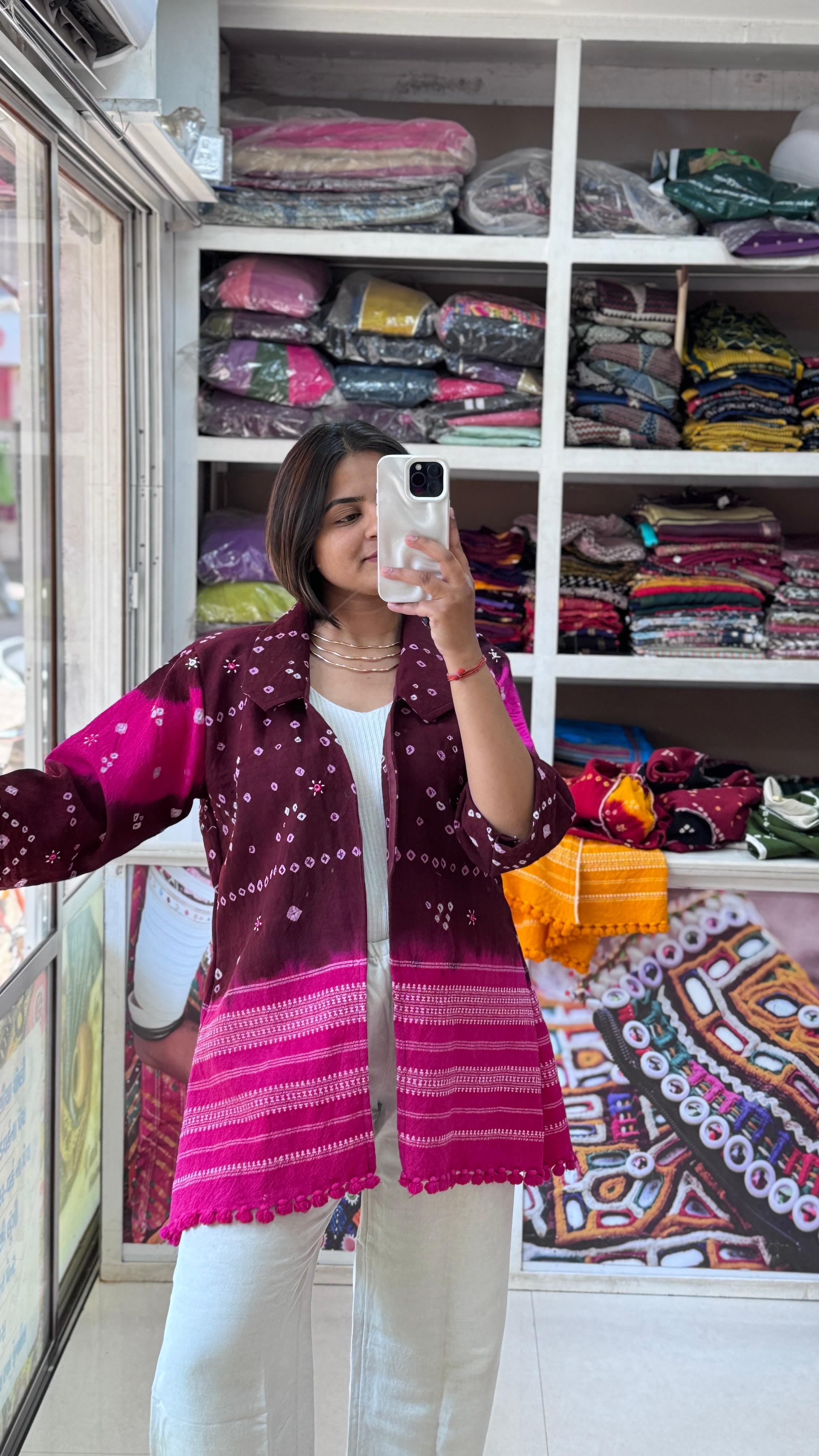 Close up of Woolen Bandhani Jackets - Kutch Poshak